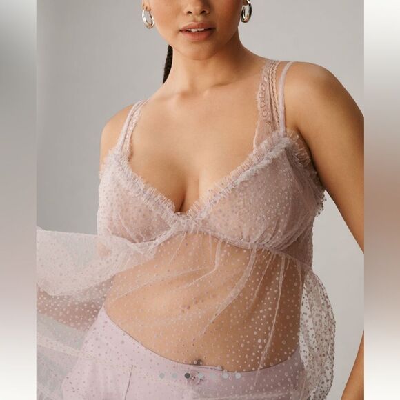 NEW By Anthropologie Sheer Dot Slip Tulle Dress Raindrop Purple Size Large - Picture 2 of 9